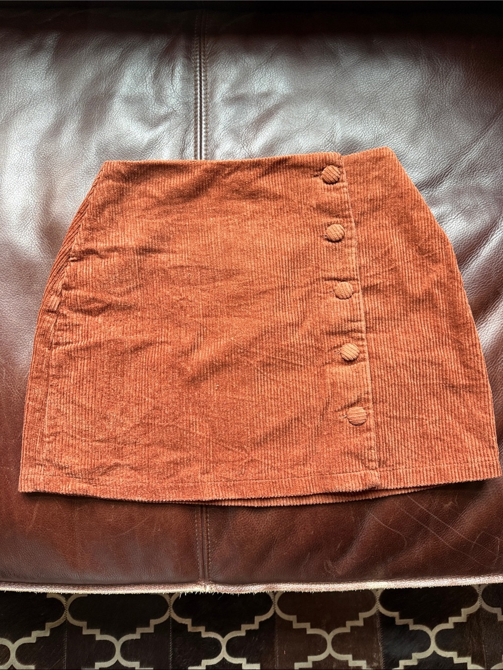 Lulu's Burnt Orange Corduroy Button-Front Mini Skirt